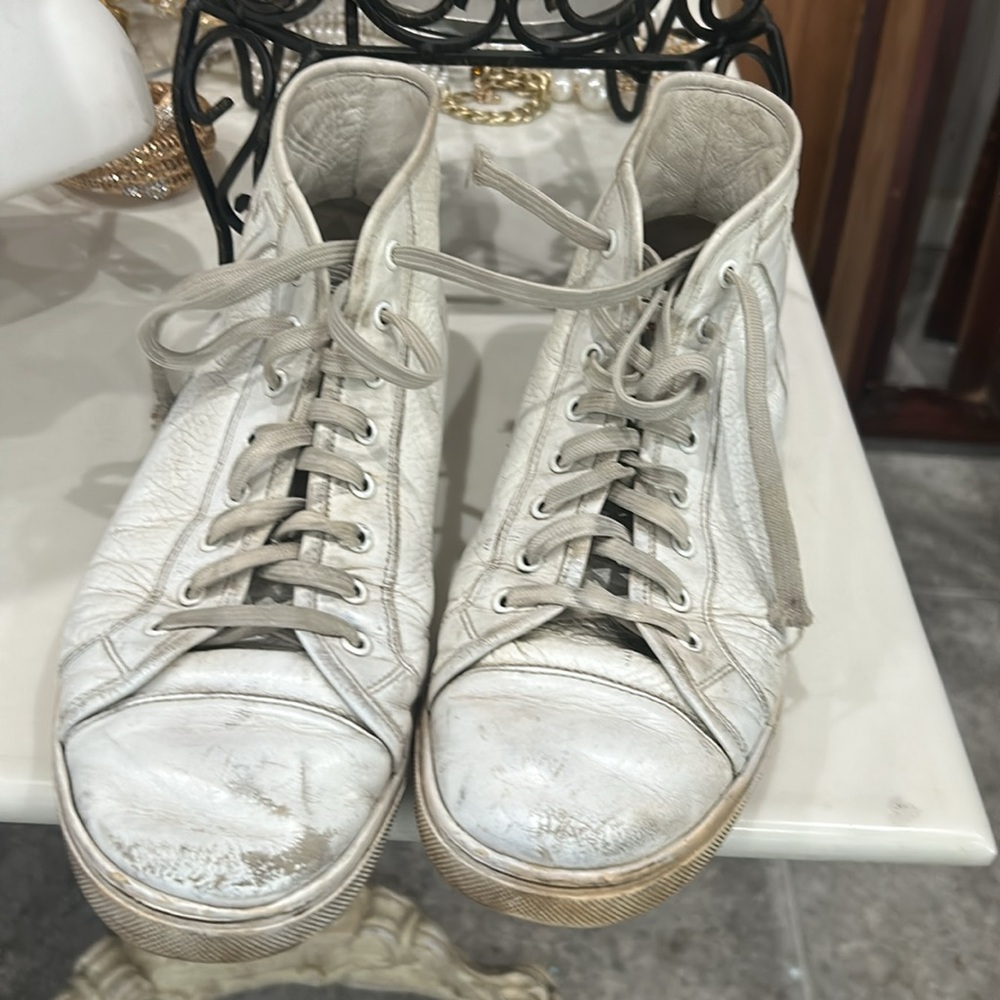 Louis Vuitton White High-Top Sneakers‎ with Leather Upper need repair GO OO49 - Picture 5 of 10